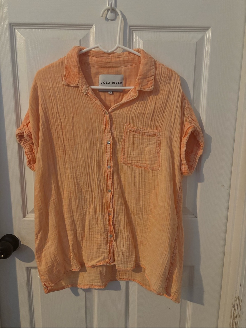 Lola River Peach Short-Sleeve Button Front Blouse